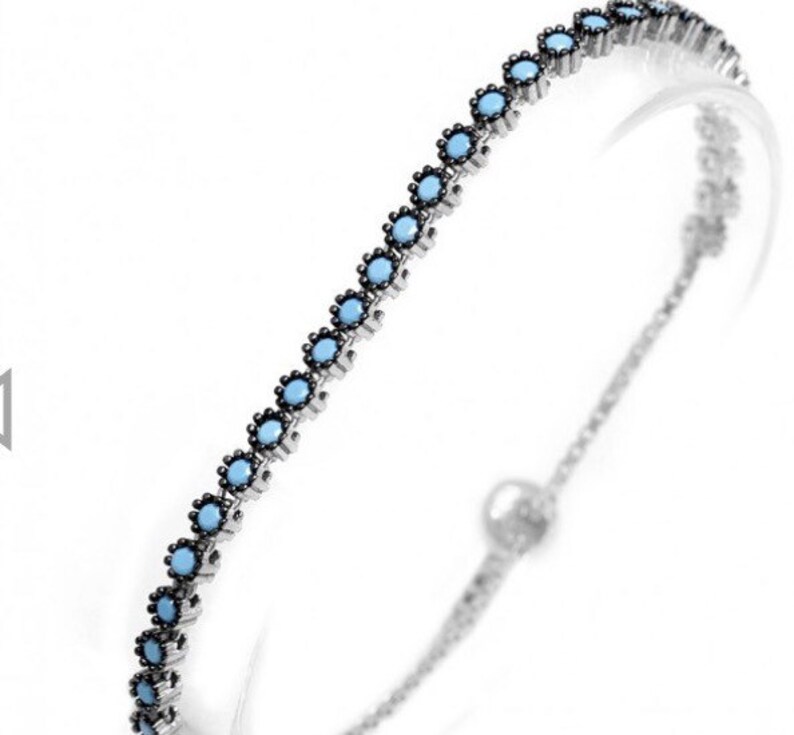 925 Silver Adjustable Turquoise Tennis Bracelet