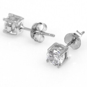 925 Sterling Silver Single Stone CZ Stud Earrings