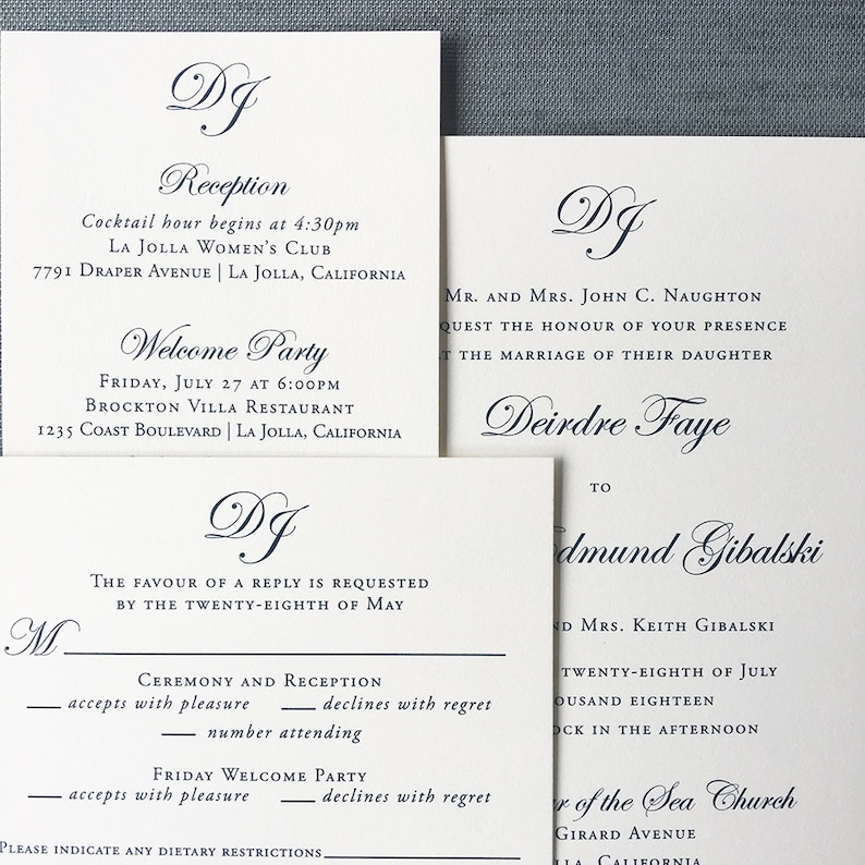 Monogrammed Simplicity wedding invitation