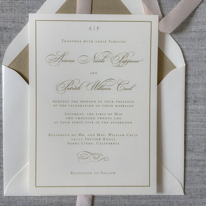 Classic Frame Thermography Wedding Invitation With Gold Ink Etsy