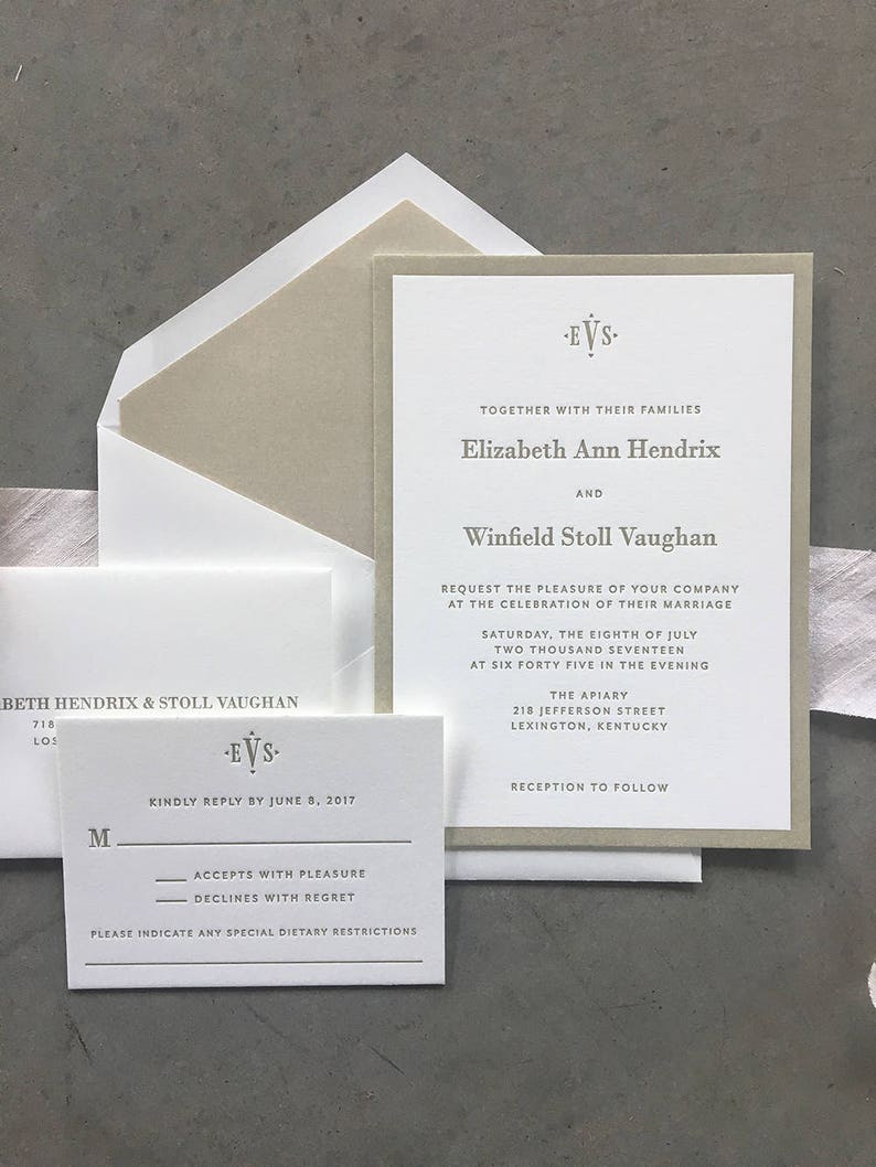 Classic Vaughan letterpress wedding invitation sample Etsy