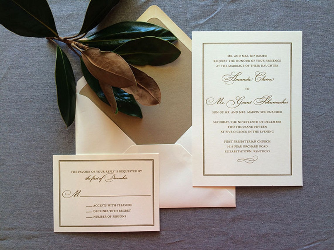 Classic Frame Gold Thermography Wedding Invitation Etsy