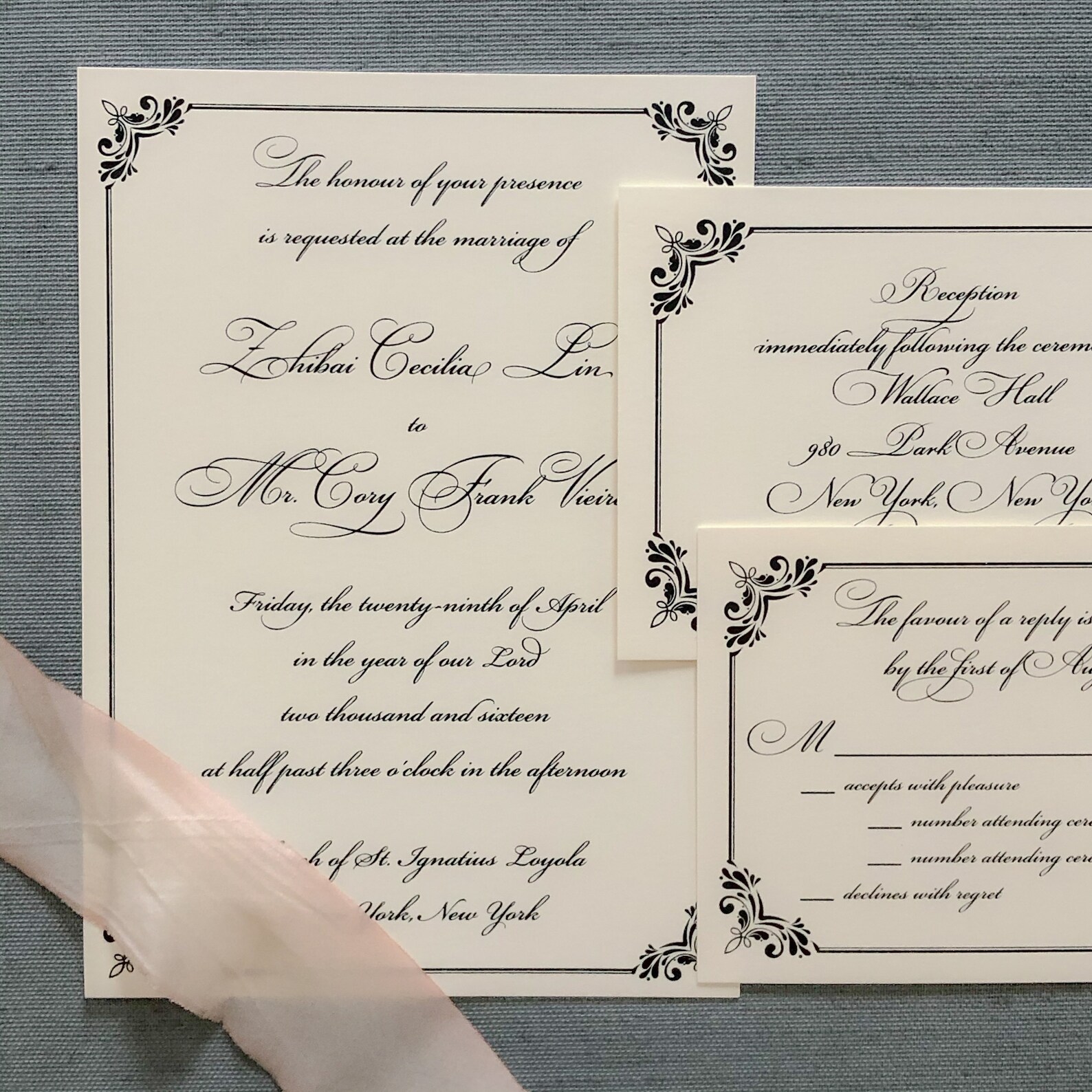 Regency Black Thermography Wedding Invitation Etsy