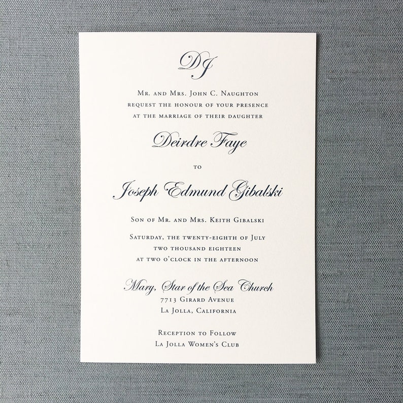 Monogrammed Simplicity wedding invitation