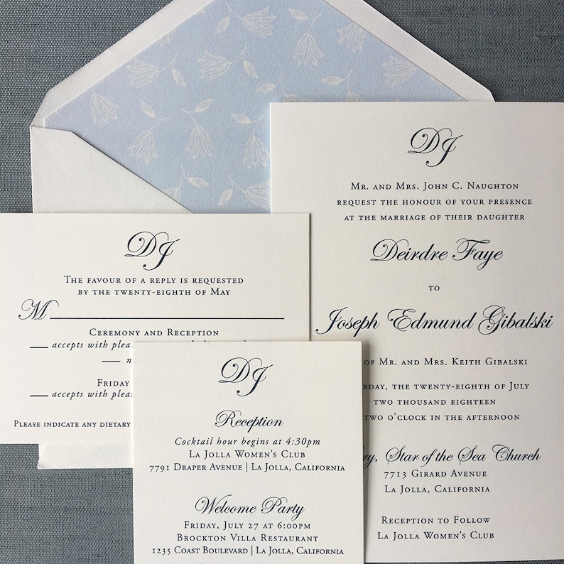 Monogrammed Simplicity wedding invitation