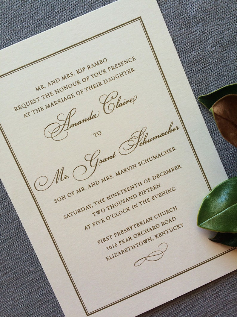Classic Frame Gold Thermography Wedding Invitation Etsy