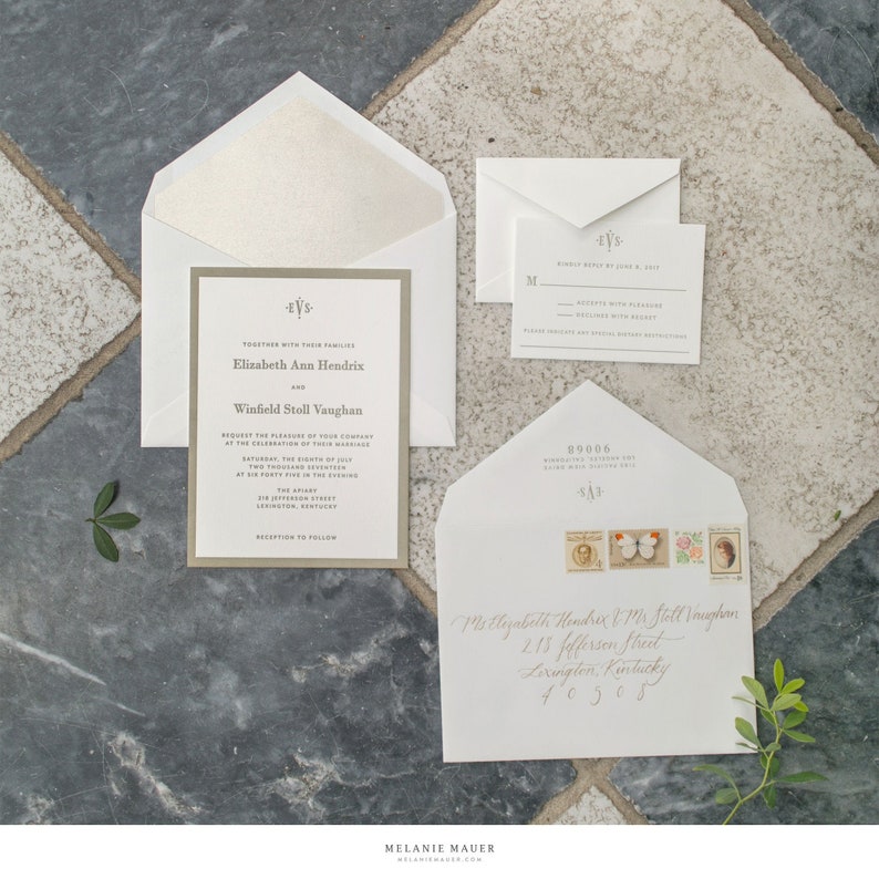 Classic Vaughan Letterpress Wedding Invitation in Gold Ink Etsy