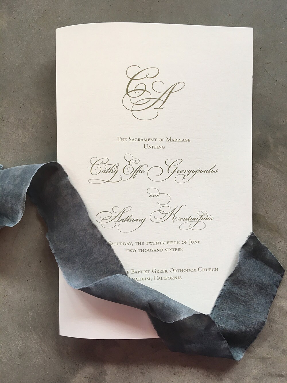 Elegant Calligraphy Folded Wedding Ceremony Program