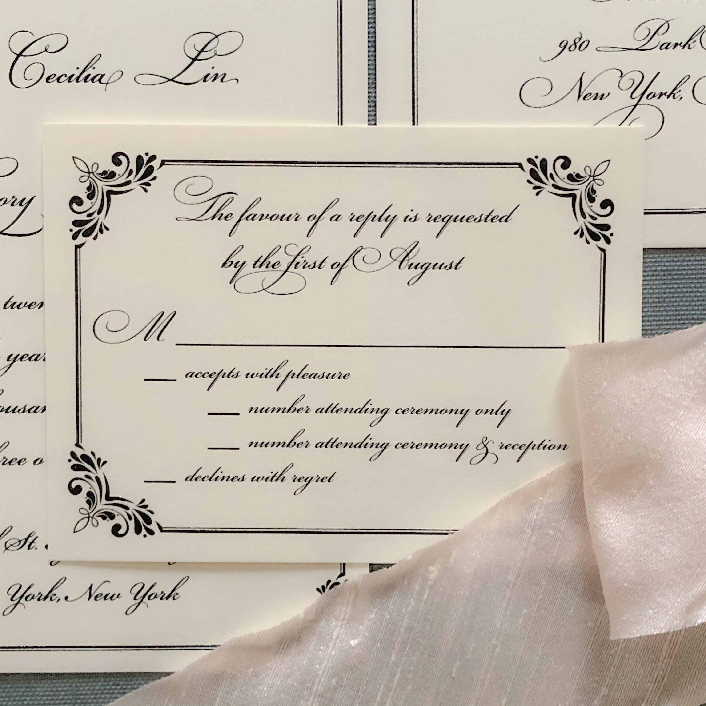 Regency Black Thermography Wedding Invitation Sample Etsy