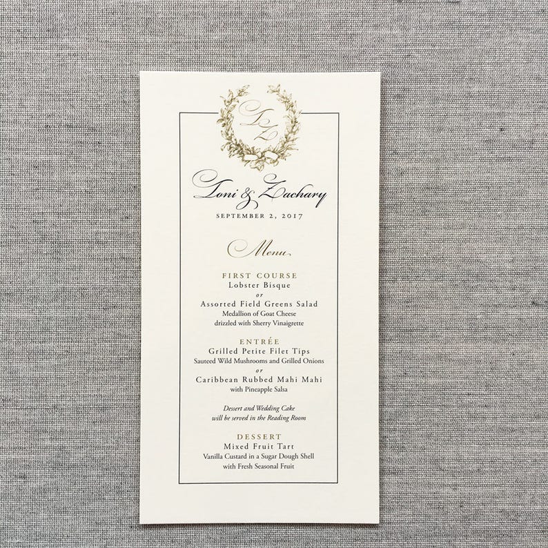 Framed Magnolia Wreath menu card