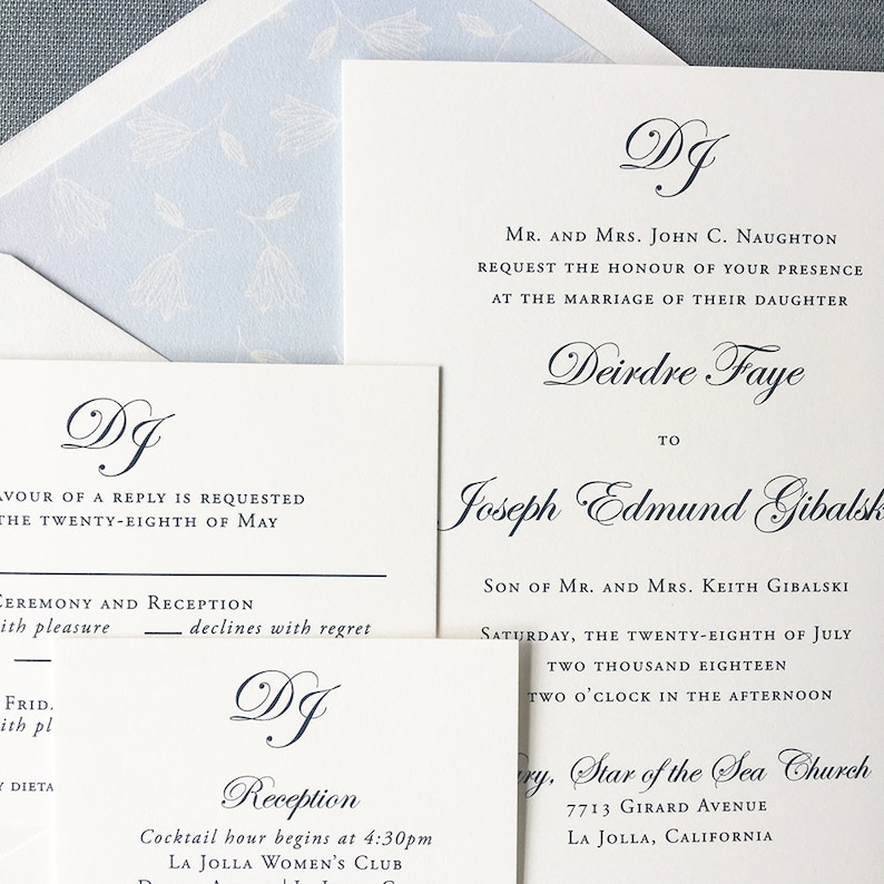 Monogrammed Simplicity wedding invitation