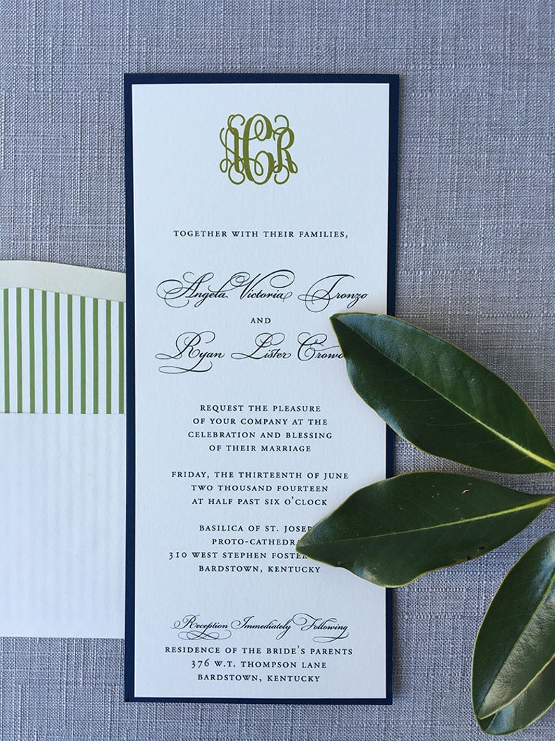 Classic Monogram tea length wedding invitation