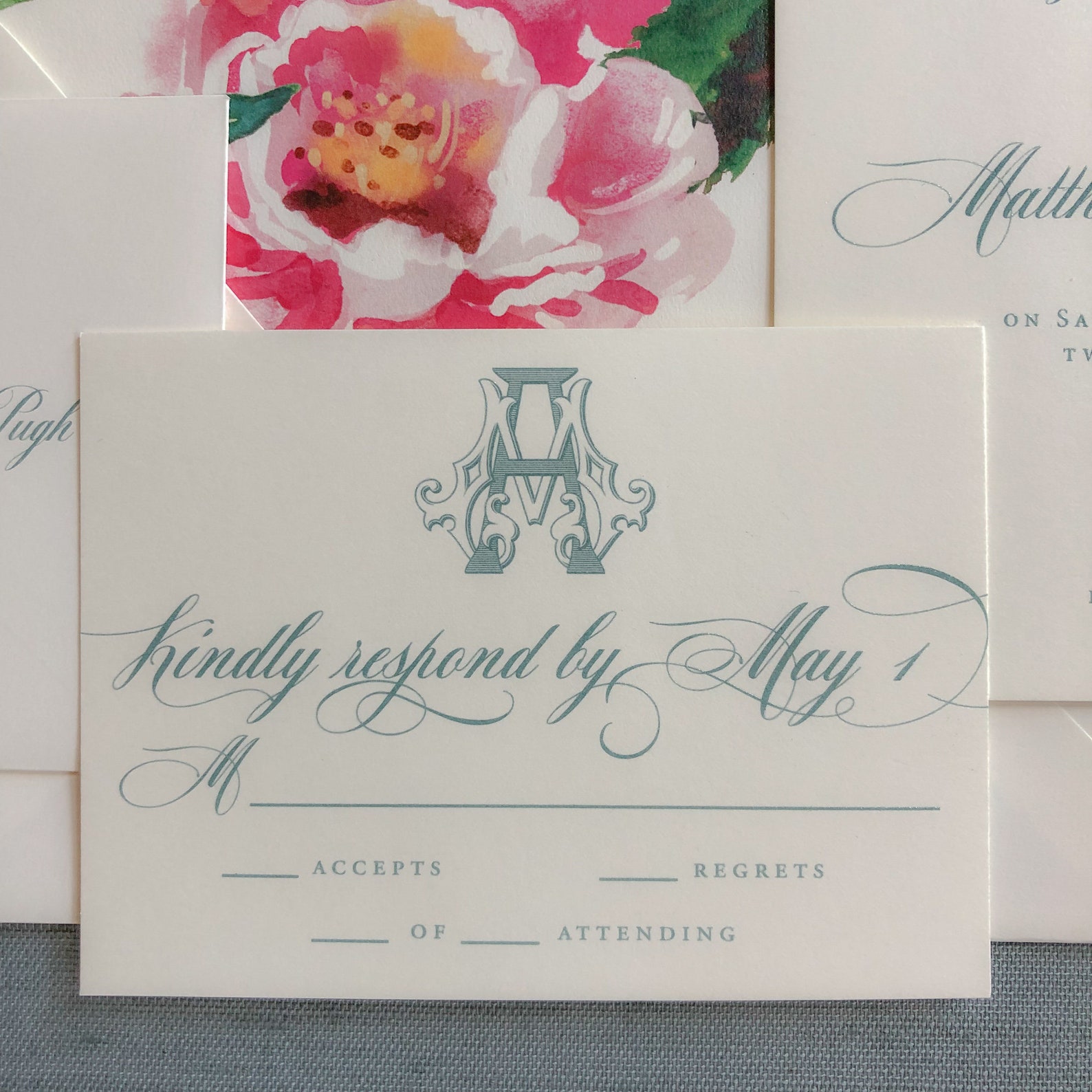 Victorian Monogram Thermography Wedding Invitation in French Etsy