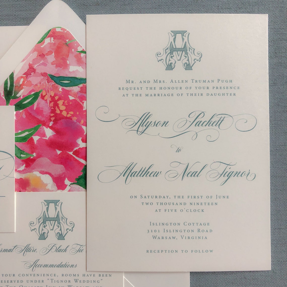 Victorian Monogram Thermography Wedding Invitation in French Etsy