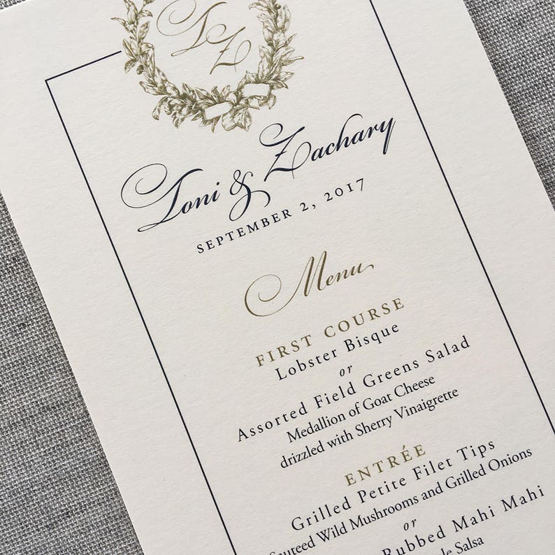 Framed Magnolia Wreath menu card