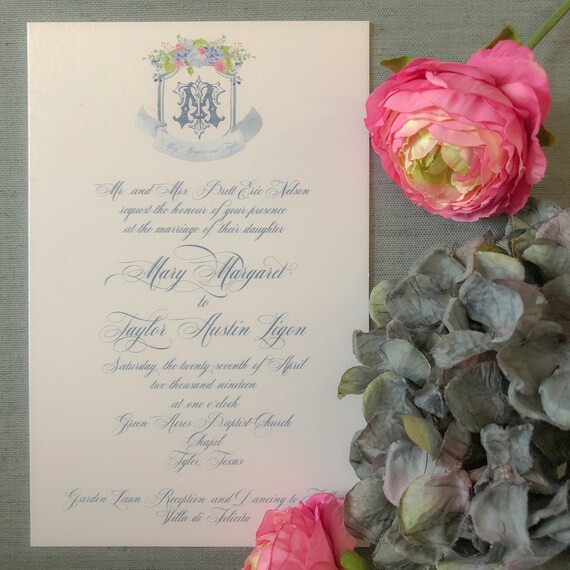 Watercolor Floral Crest and Victorian Monogram