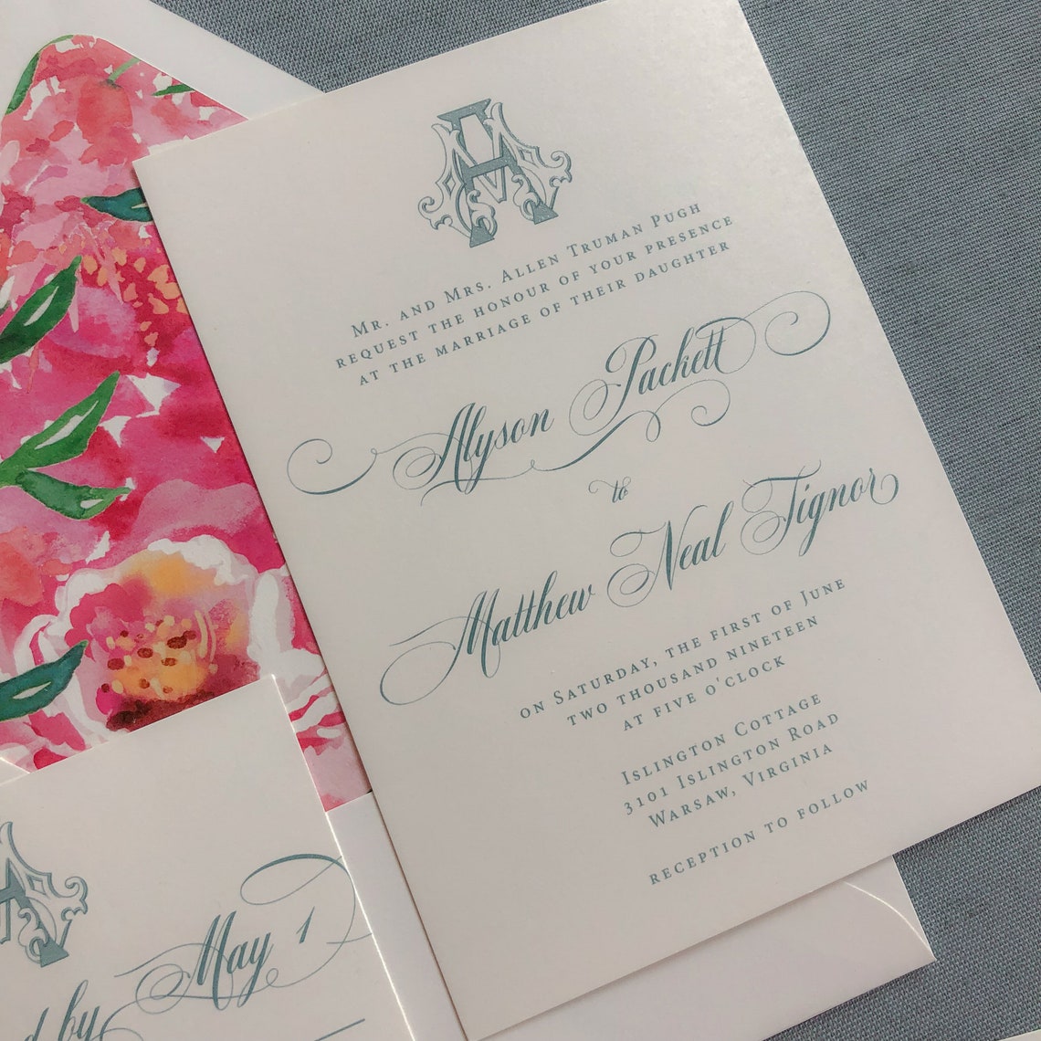Victorian Monogram Thermography Wedding Invitation in French Etsy