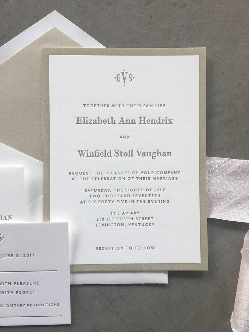 Classic Vaughan Letterpress Wedding Invitation in Gold Ink Etsy