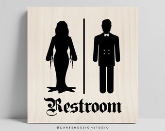 Gomez and Morticia Restroom Sign. Addams Family Sign. Restroom Sign. Horror Restroom Sign. Horror Bathroom. Bathroom Decor.