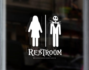 Jack and Sally Restroom Decal. Jack Skellington  Decal. Bathroom Door Decal. Restroom Decal. Bathroom Decor.  Horror Bathroom.