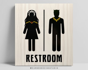 Black Panther & Storm Restroom Sign. Black Panther Sign. Storm Sign. Restroom Sign. Bathroom Decor.