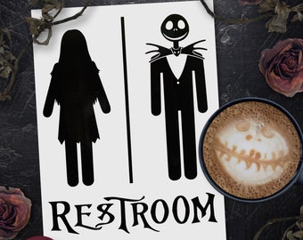 Jack & Sally Restroom Decal. Nightmare before Christmas Decal. Bathroom Door Decal. Restroom Decal. Bathroom Decor. Horror Decal.