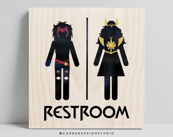 Shera and Catra Bathroom Sign. Shera Restroom Sign. Restroom Sign. Bathroom Decor. Superhero Decor. Restroom Decor.