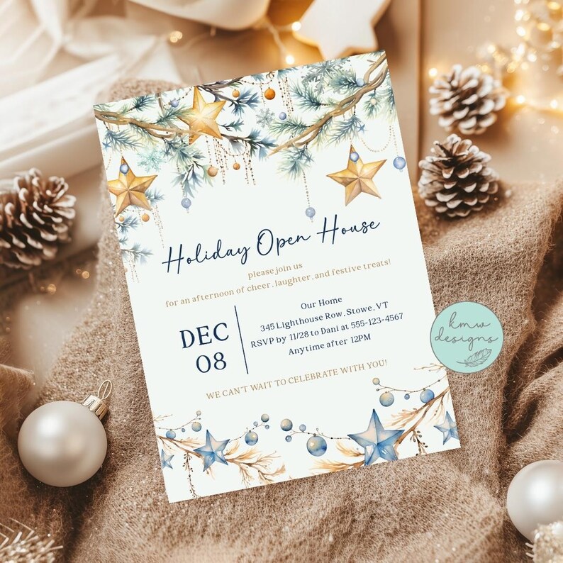 Editable Holiday Open House Invitation Bundle: Mobile & Cocktail Sign ...