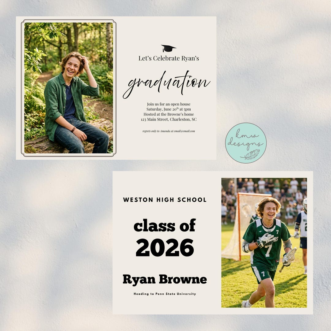Graduation Cap Party Invitation, Graduation Thank You Card, Editable ...