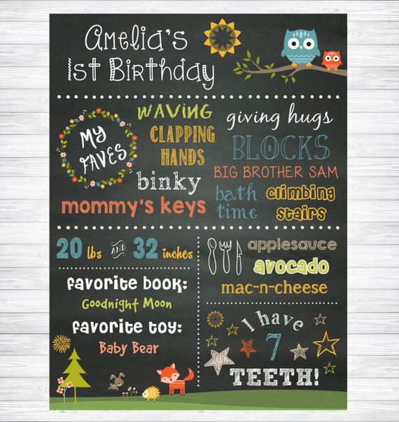 Woodland Theme 1st Birthday Chalkboard Sign First Birthday Etsy