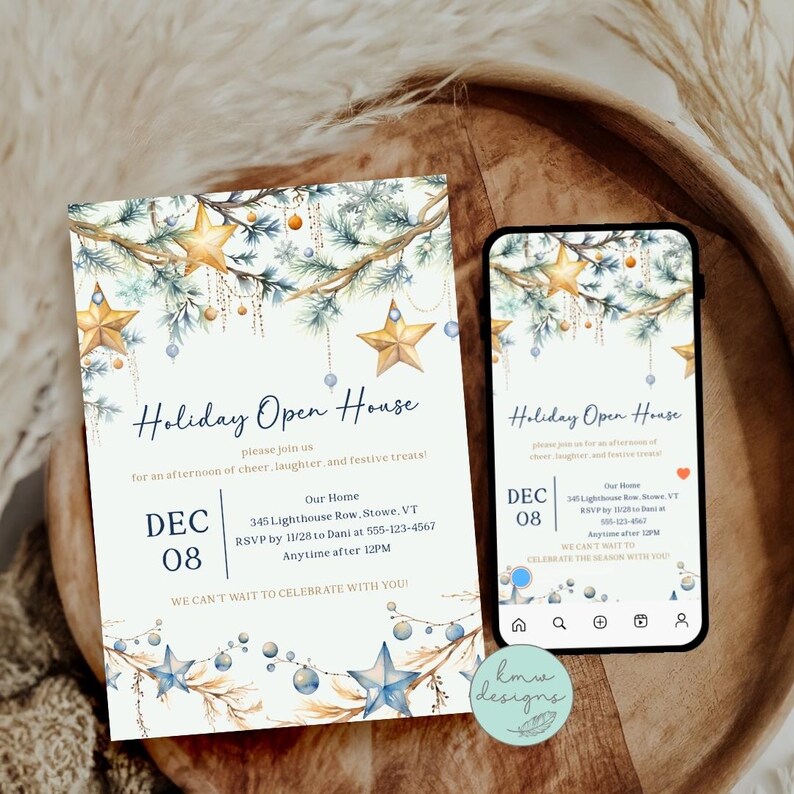 Editable Holiday Open House Invitation Bundle: Mobile & Cocktail Sign ...