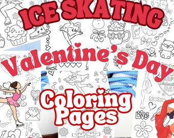 Ice Skating Valentine&#39;s Day Coloring Pages, Skating Competition Activity, Valentine&#39;s Printable, Valentine&#39;s Day Instant Download, Skating