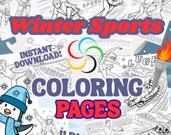 Winter Games Printables Hockey Coloring Pages Figure Skating Coloring Sheets Kids Activity Page Snowboard Coloring Book Skier Curling Color