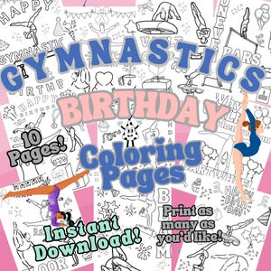 Gymnastik Geburtstag Malseiten, Gymnastik treffen Aktivität, Turnerin Printable, Geburtstag Gymnastik Sofort Download, Gymnastik Geburtstag