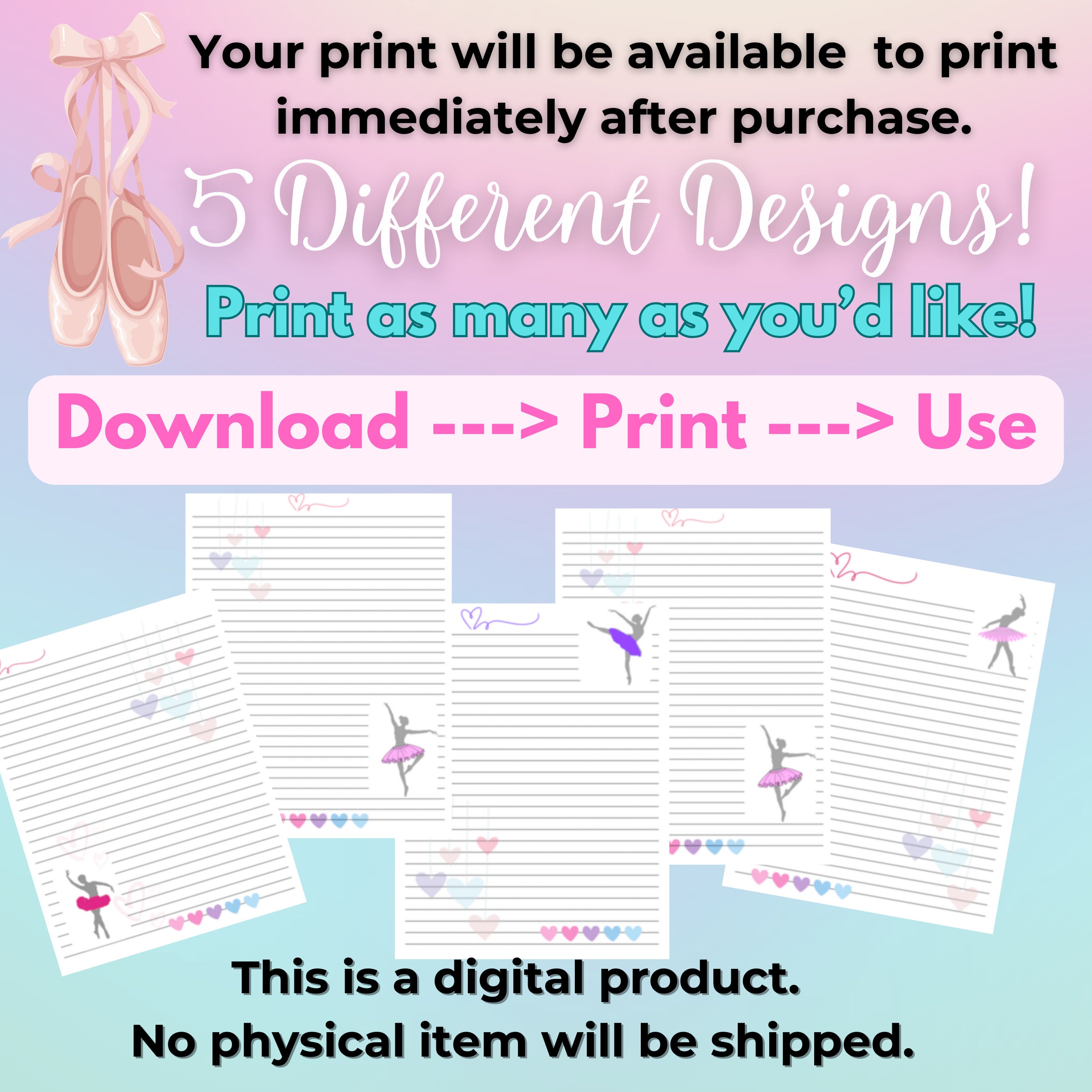 Ballerina Notebook Pages, Digital Download Instant Ballet Dancer Notes ...