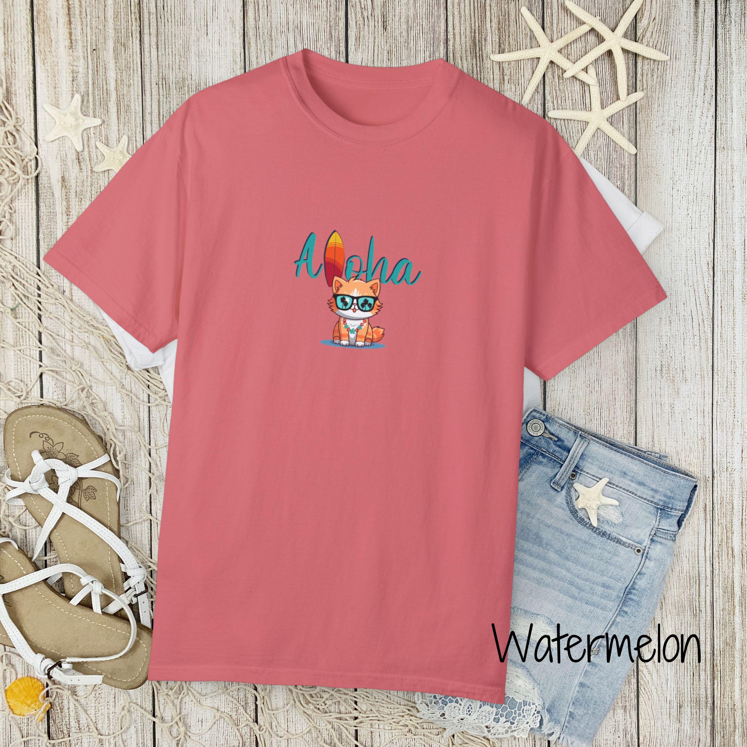 Aloha T-shirt, Hawaiian Shirt, Comfort Colors Shirt, Cute Cat Tee