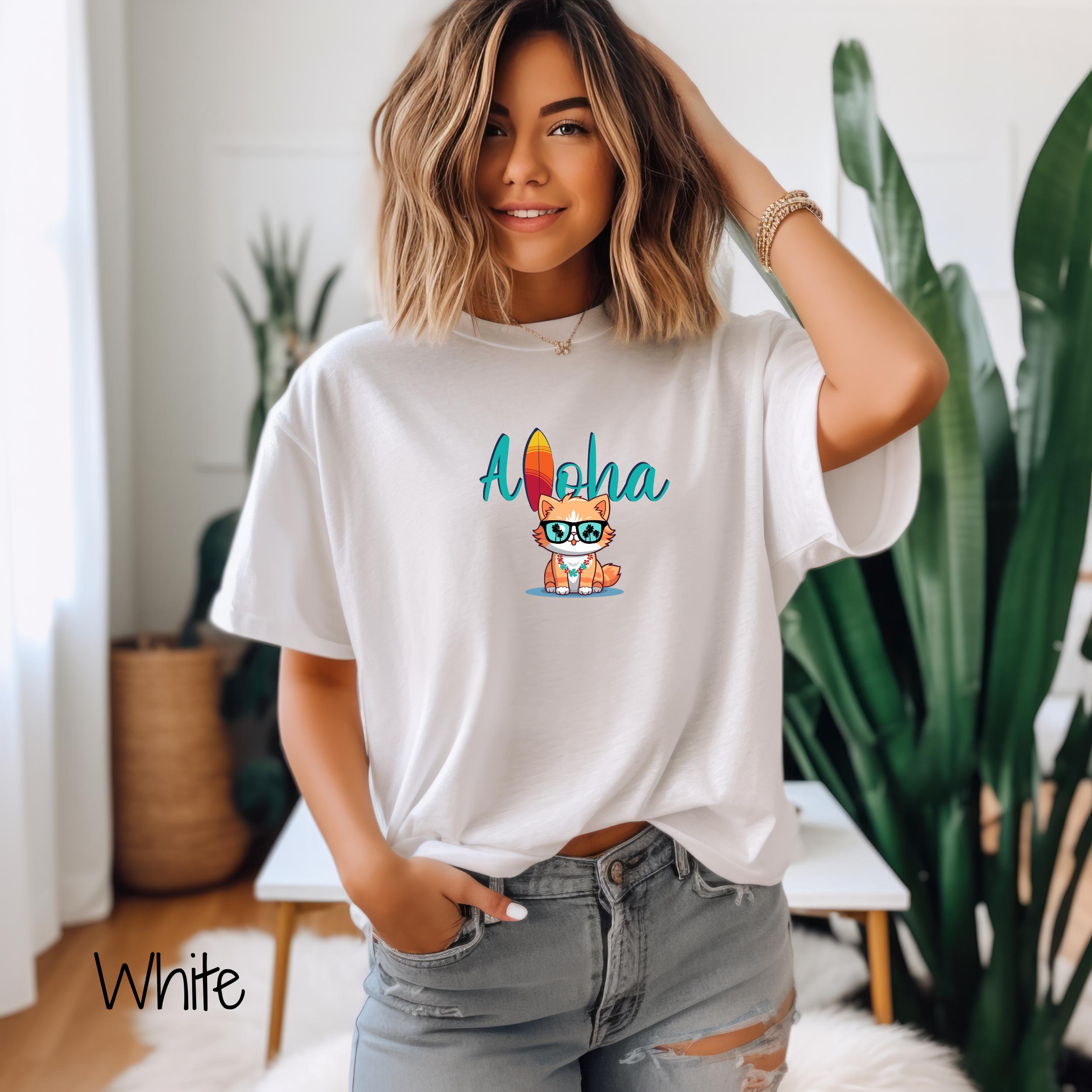 Aloha T-shirt, Hawaiian Shirt, Comfort Colors Shirt, Cute Cat Tee