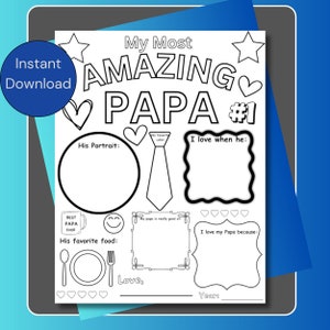 Papa Coloring Page, Papa Birthday Digital Download, Papa Father's Day Coloring Page, All About Papa, Papa Gift, Happy Birthday Papa Instant