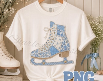 Figure Skating PNG Ice Skating Ice Skates Digital Design Ice Skating Gifts Digital Download Coastal Patchwork Cozy Season PNG Skating Coach