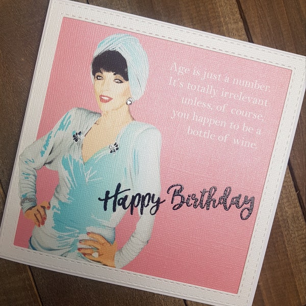 Joan Collins themed kitsch birthday card