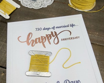 2nd anniversary card, Cotton anniversary card, Anniversary card, Personalised anniversary card, Handmade anniversary card, cotton gift