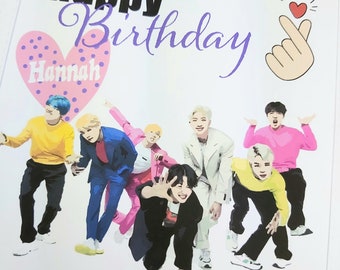 Cartão de aniversário personalizado BTS K-Pop - cartão comemorativo K-POP.