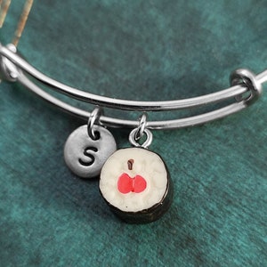 Sushi Bangle Bracelet Sushi Bracelet Maki Sushi Jewelry Sushi Pendant Adjustable Bangle Personalized Initial Sushi Charm Bracelet Sushi Gift