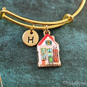 Cafe Bangle Bracelet Coffee Shop Bracelet Coffee House Bracelet Coffee Jewelry Charm Bracelet Pendant Personalized Initial Barista Gift