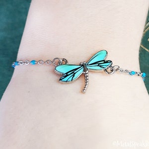 Dragonfly Bracelet Bead Link Bracelet Blue Dragonfly Charm Bracelet Dragonfly Pendant Bracelet Womens Jewelry Dragonfly Jewelry Gift for Her