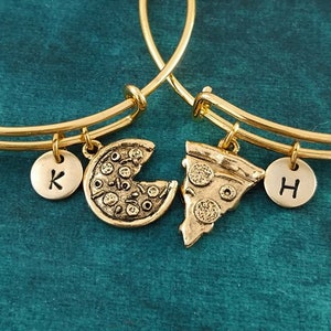 Pizza Bangle Bracelet SET 2 Pizza Bangles Pizza Bracelet Adjustable Personalized Initial Bracelet Best Friend Bracelet Friendship Bracelet