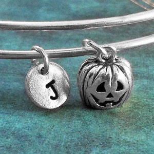 Jack-O-Lantern Bangle Bracelet Pumpkin Bracelet Pumpkin Bangle Jack o Lantern Halloween Jewelry Charm Bracelet Expandable Personalized Gift image 1