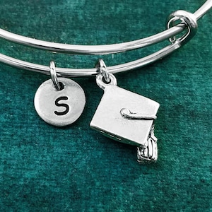 Graduation Cap Bracelet Graduation Bangle High School College Initial Bracelet Charm Bracelet Expandable Bracelet Adjustable  Personalized
