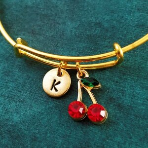 Cherry Bangle Bracelet Cherries Bangle Cherry Bracelet Cherries Bracelet Cherry Charm Bracelet Adjustable Personalized Initial Bracelet