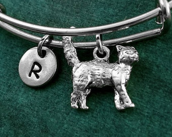 Cat Bracelet Cat Bangle Bracelet Cat Jewelry Cat Charm Bracelet Stackable Bangle Adjustable Bangle Personalized Initial Bracelet Pendant